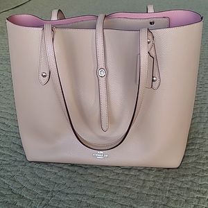 Beige Leather Coach Tote